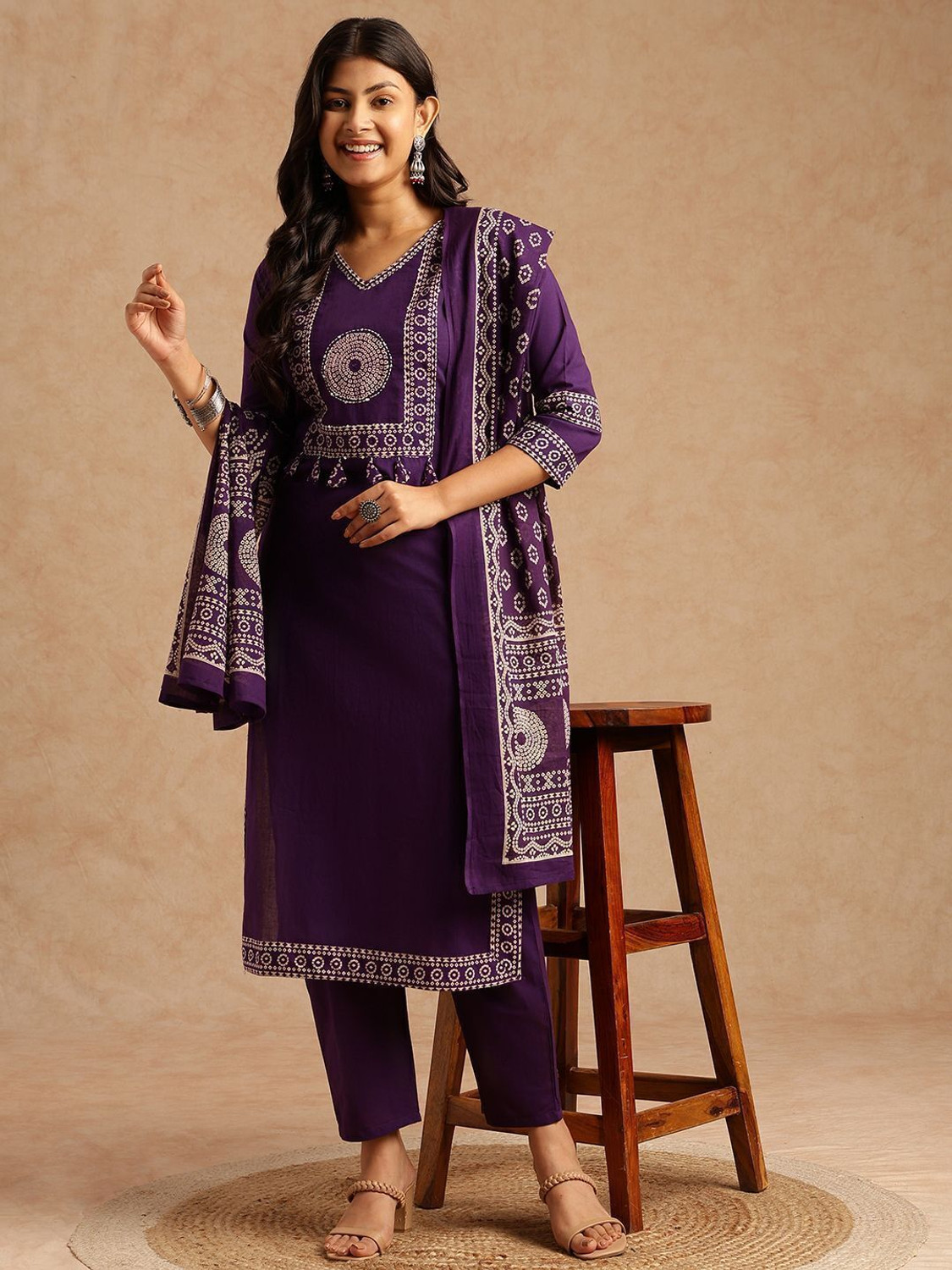 Image of Kachhot Women Cotton Rayon Kurti Pant Dupatta Set