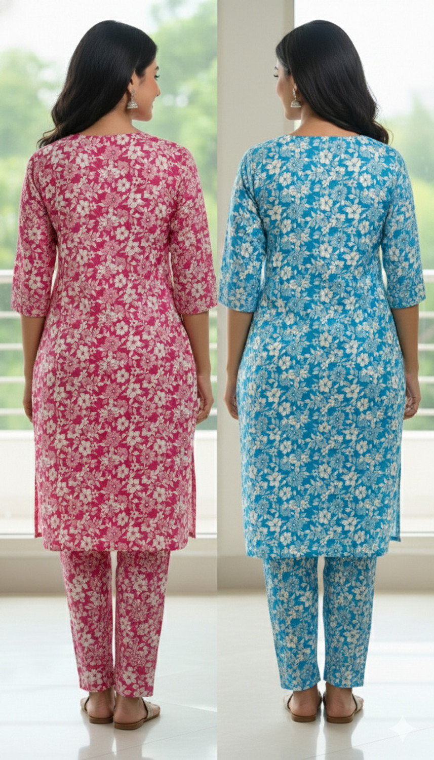 Image of AK SHAH Collection Women Cotton Blend Kurta Pant Set