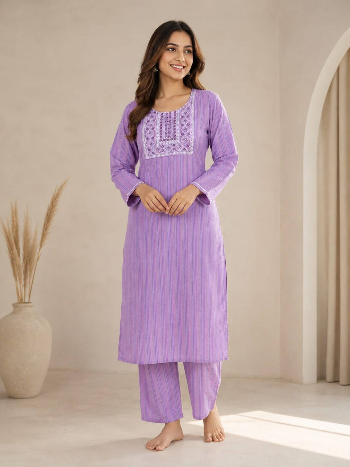 Image of PUSHPA CREATIONS Women Pure Cotton Kurta Palazzo Set
