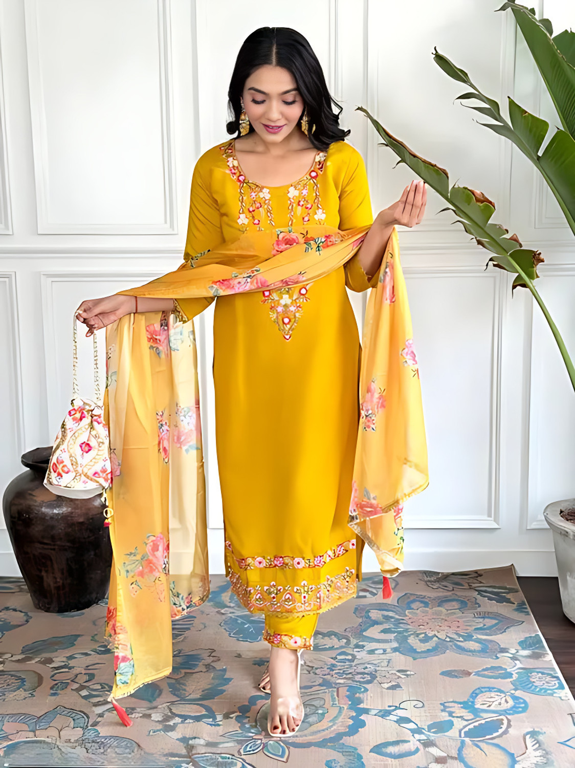 Image of jay randal Women Cotton Rayon Kurta Pant Dupatta Set