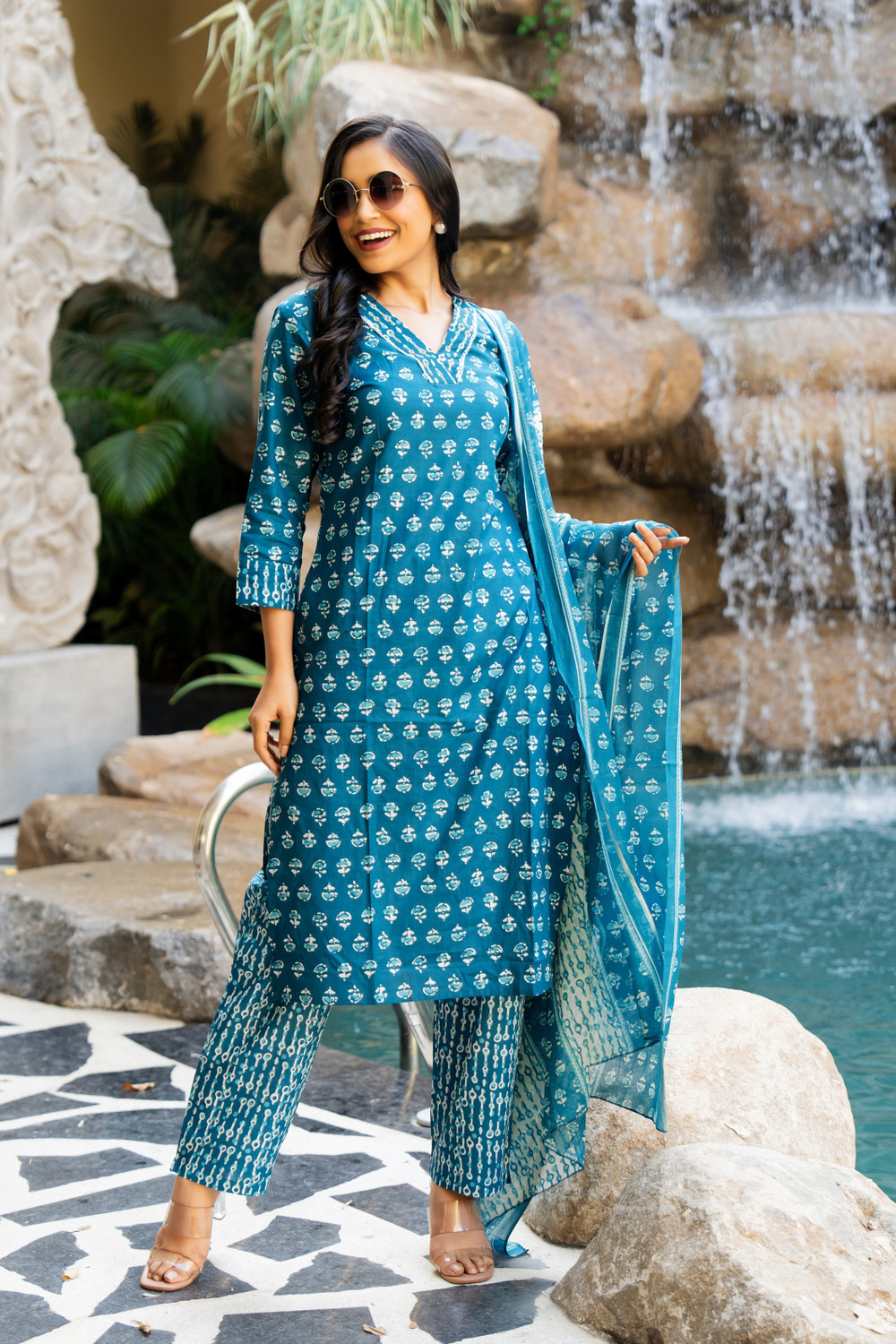 Image of MIRCHI FASHION Women Pure Cotton Kurta Pant Dupatta Set