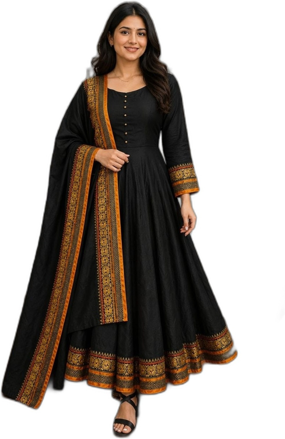 Image of Nikhat Solid Viscose Rayon Stitched Anarkali Gown (Black)