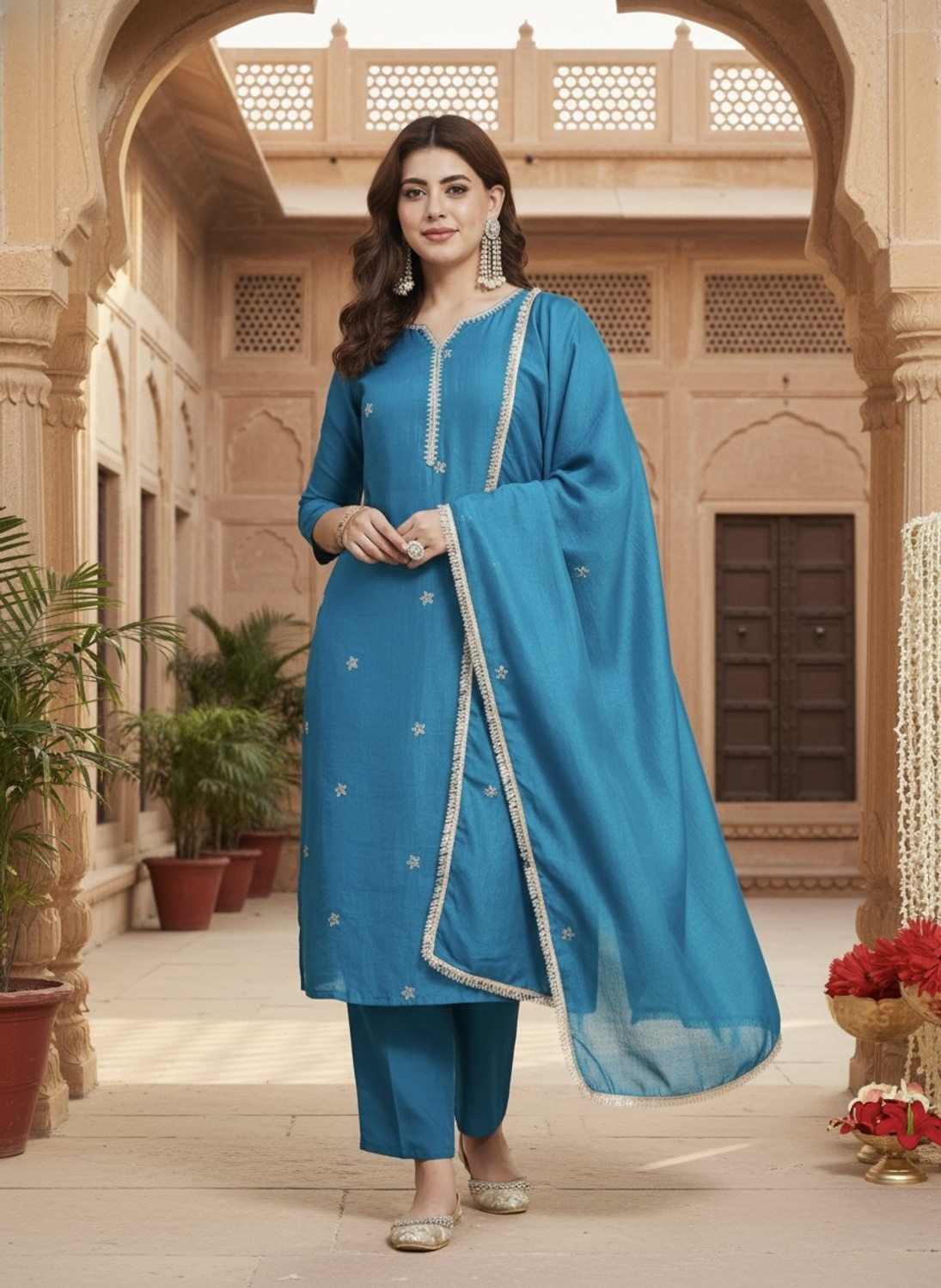 Image of MOKOSH Women Pure Silk Kurta Pant Dupatta Set