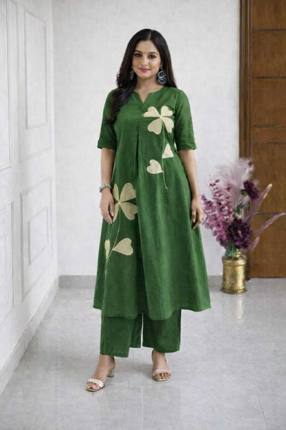 Image of YORBAX Women Pure Cotton Kurta Palazzo Set