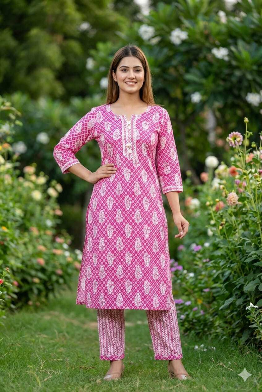 Image of SS Fashion Women Cotton Blend Kurta Pant Set