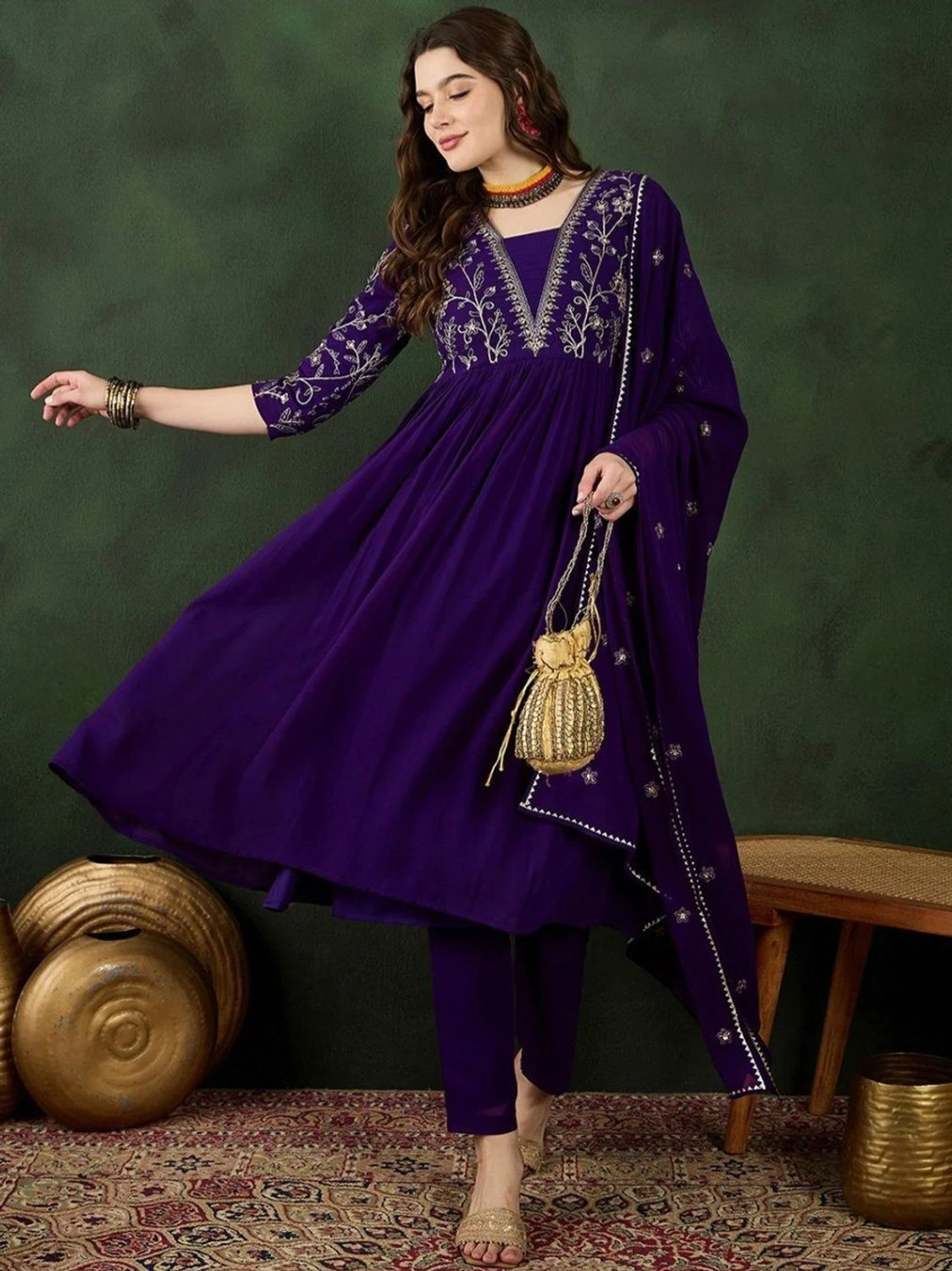 Image of cloudberry Women Georgette Kurta Palazzo Dupatta Set