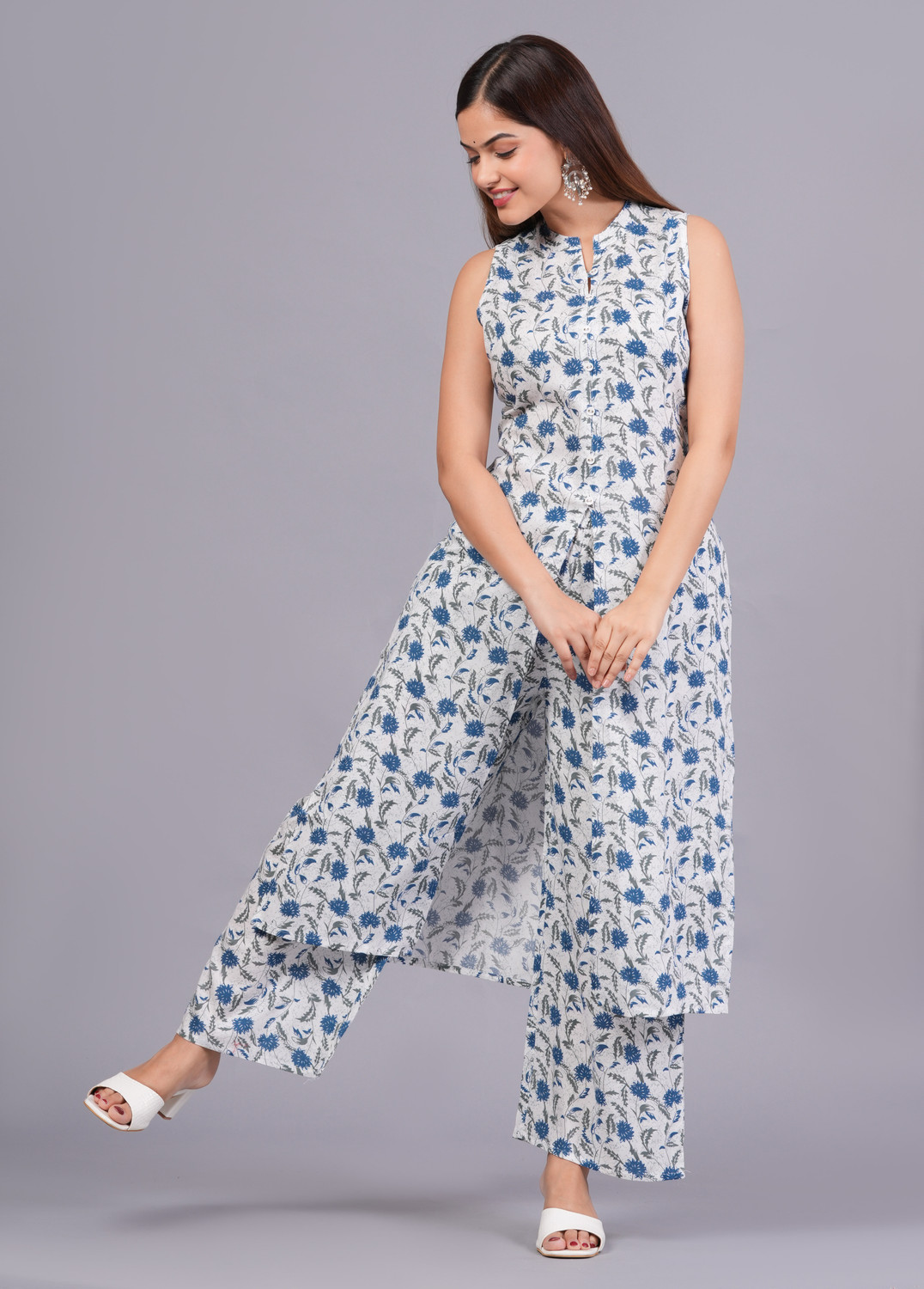 Image of PUSHPA CREATIONS Women Pure Cotton Kurta Palazzo Set
