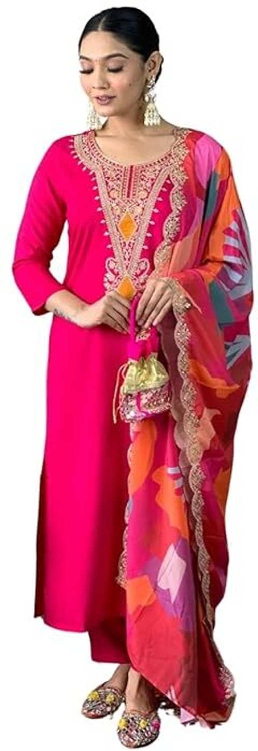 Image of Priniti Women Cotton Rayon Kurta Pant Dupatta Set