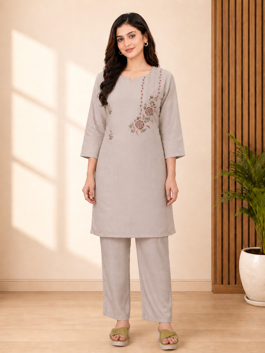 Image of KILFIT Women Cotton Blend Kurta Palazzo Set