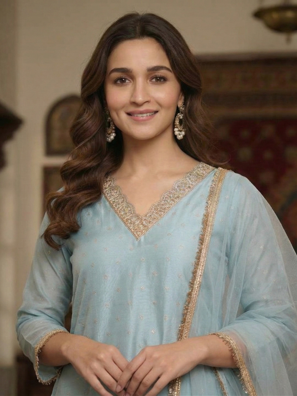 Image of Being Banarasi Women Chanderi, Cotton Silk Kurta Pant Dupatta Set