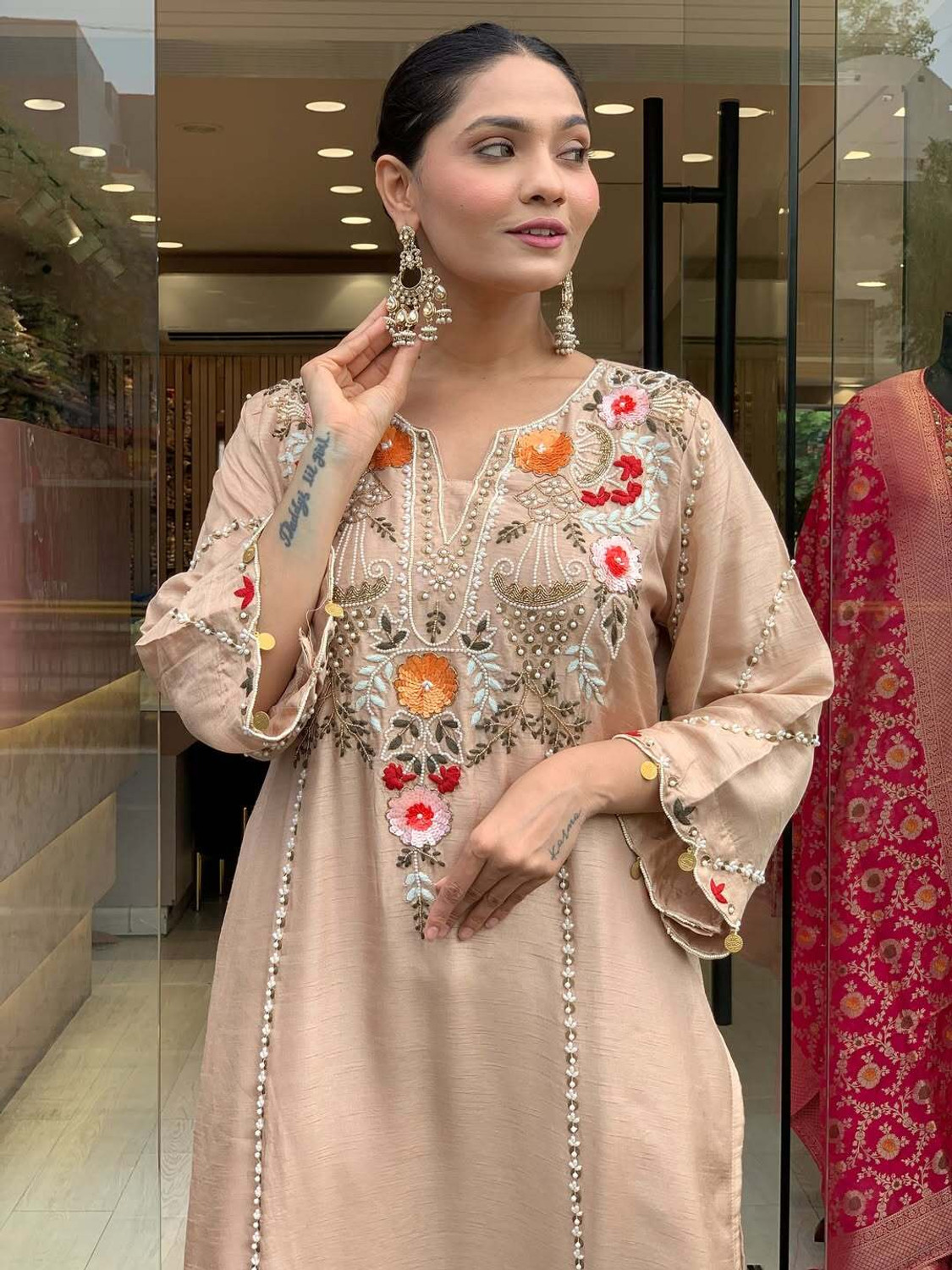 Image of GOKUL NX Printed Kurta, Trouser /Pant & Dupatta Set