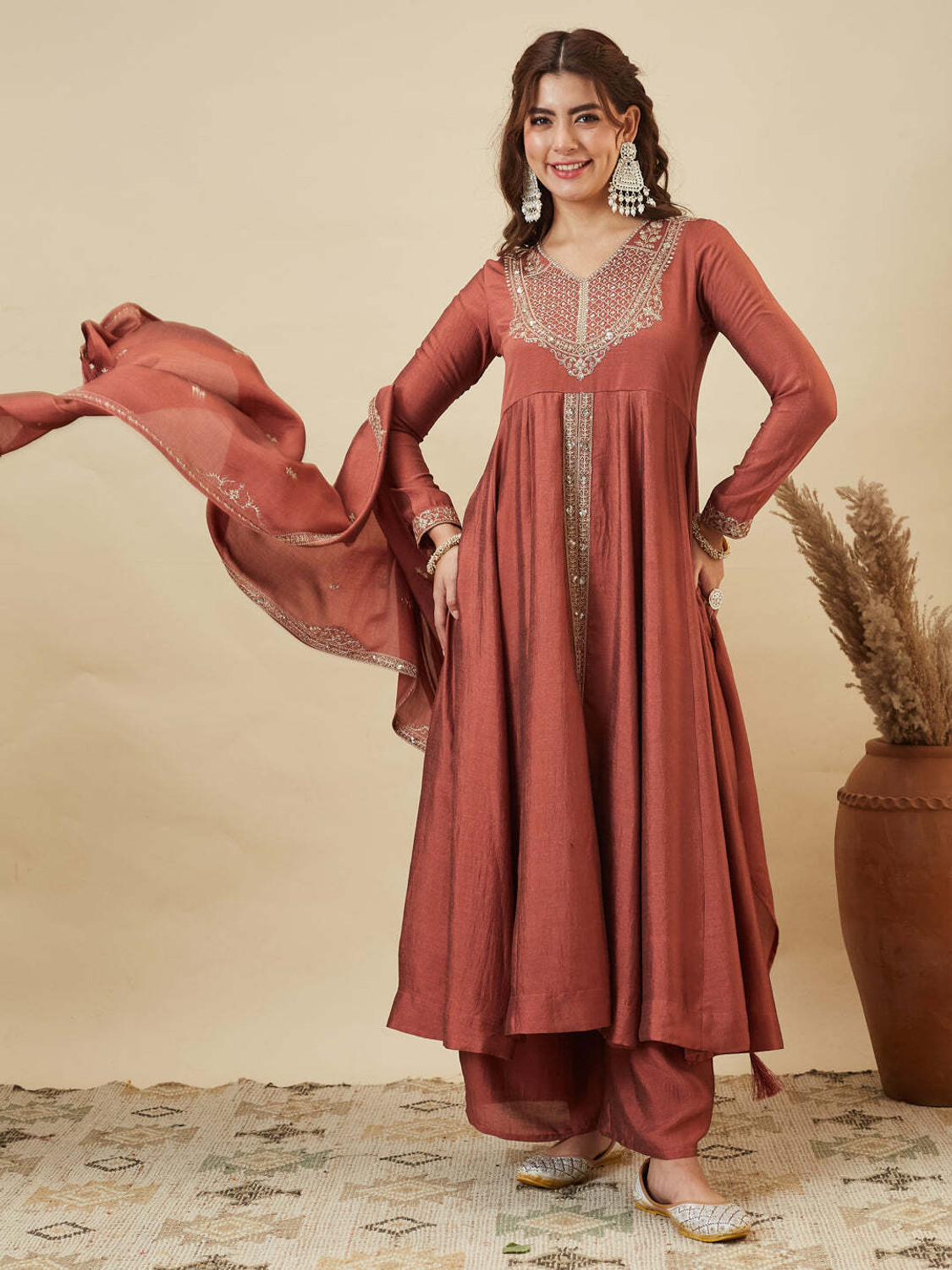 Image of Samragni Women Silk Blend Kurta Palazzo Dupatta Set