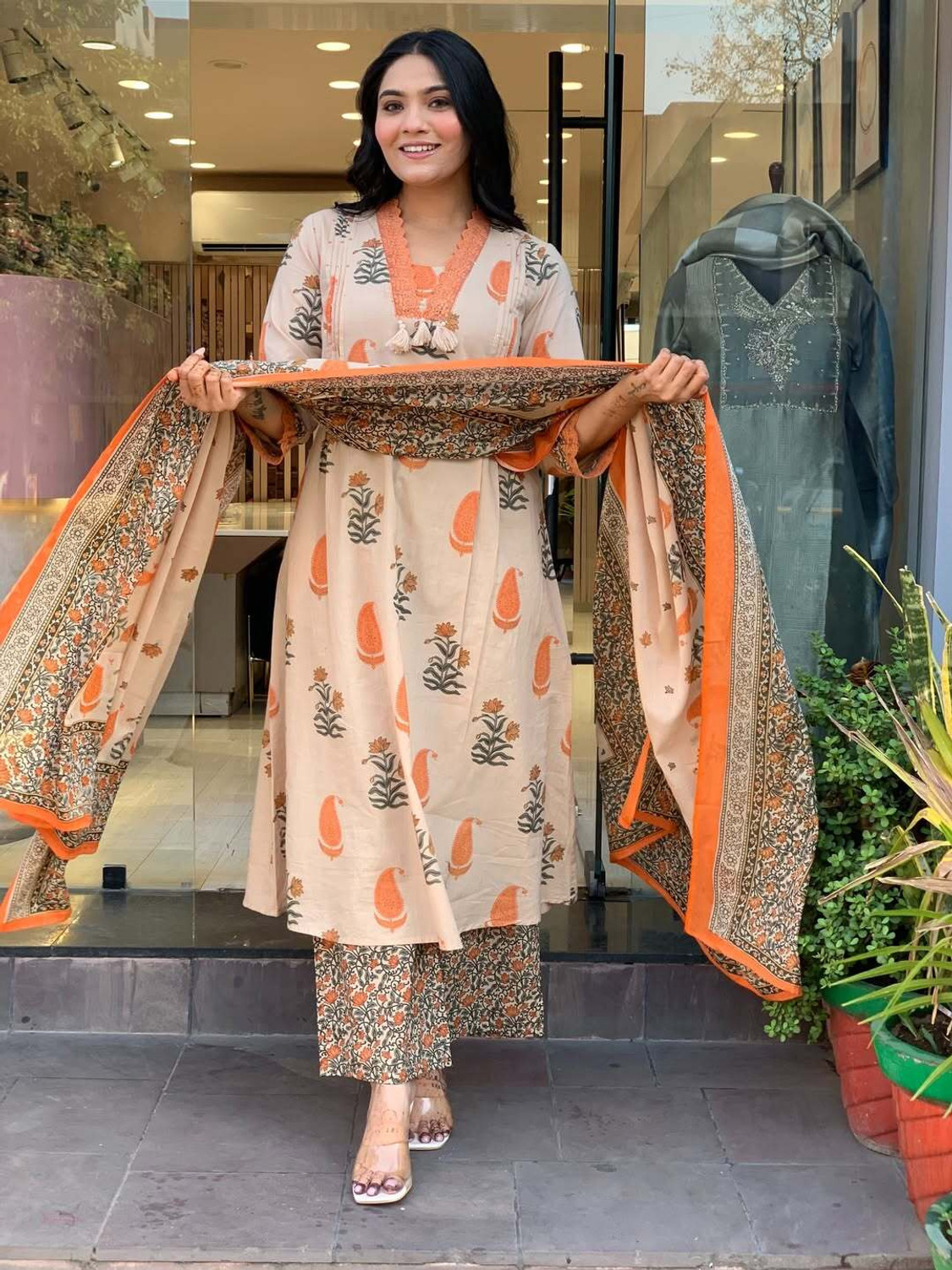 Image of SUJAMAI CREATION Women Cotton Rayon Kurti Pant Dupatta Set