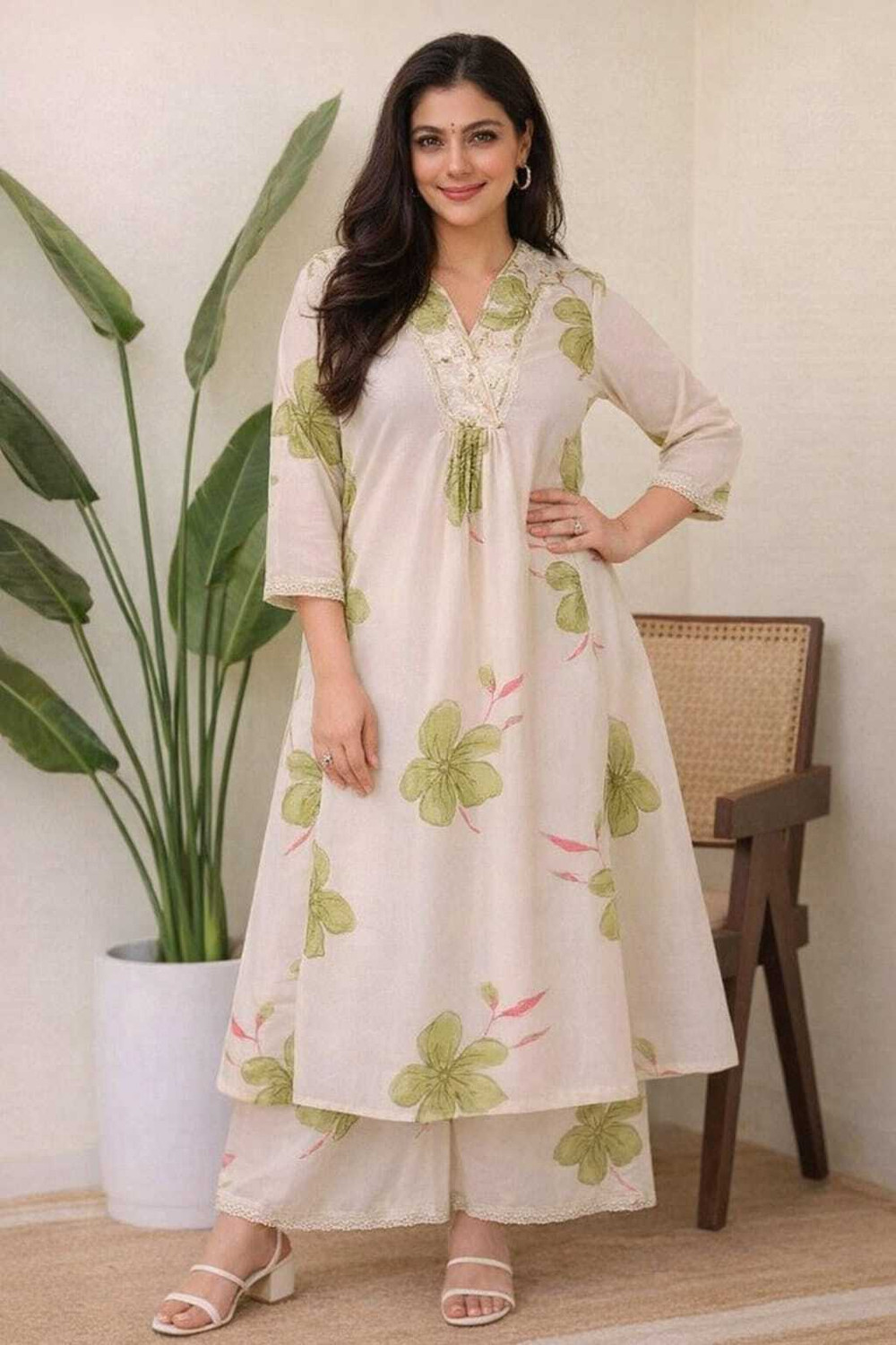 Image of SUJAMAI CREATION Women Cotton Rayon Kurti Pant Dupatta Set