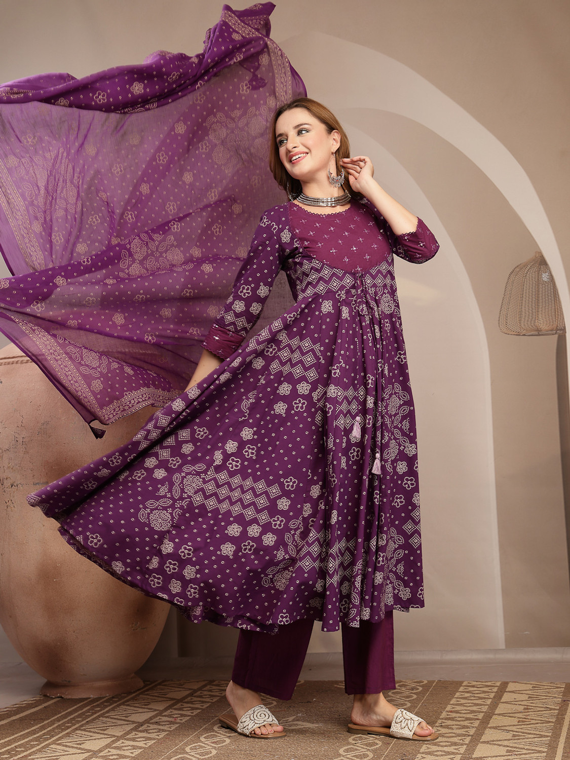 Image of MOKOSH Women Pure Cotton Kurta Sharara Dupatta Set