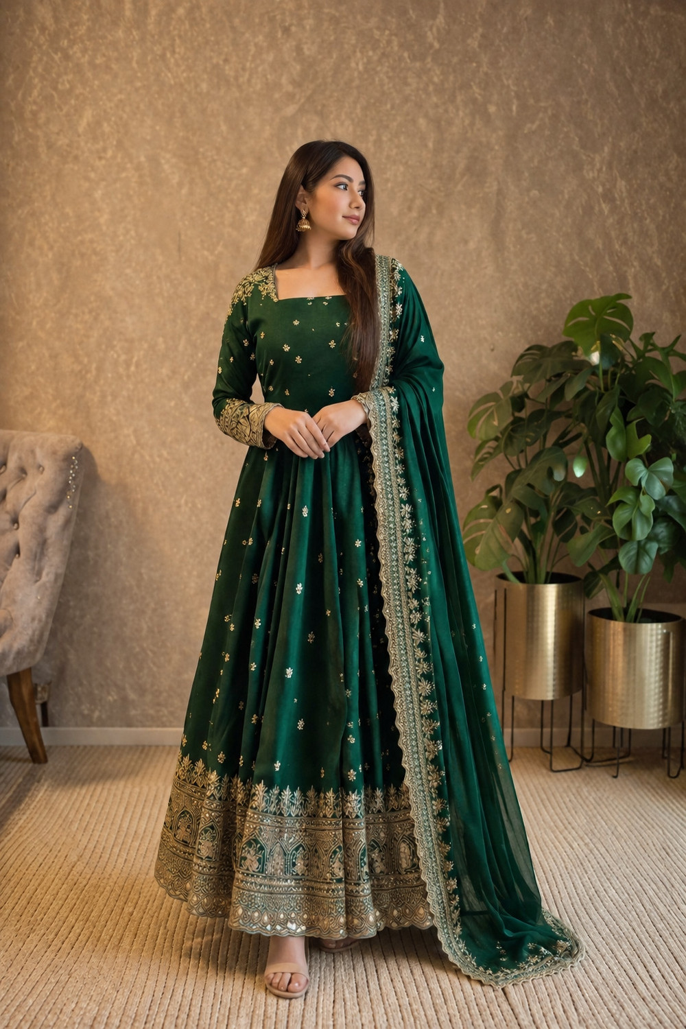 Image of Ambefashion Women Silk Blend Kurta Pant Dupatta Set