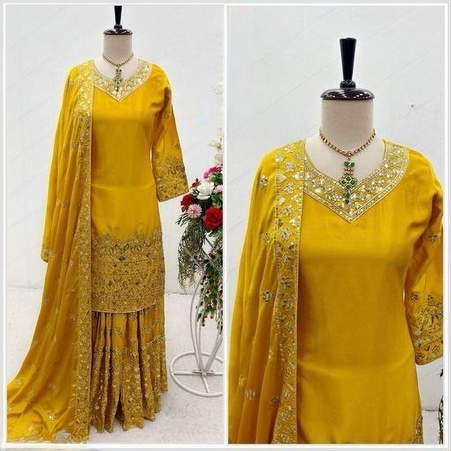 Image of SHISHKALA Women Silk Blend Kurta Sharara Dupatta Set