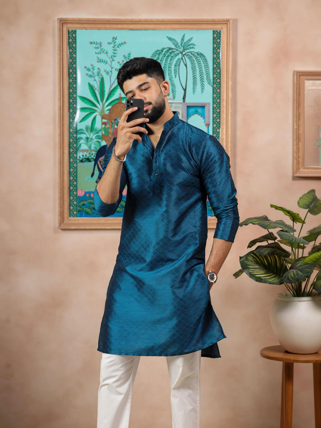 Image of VUONFAB Men Cotton Blend Shirt Pant Set