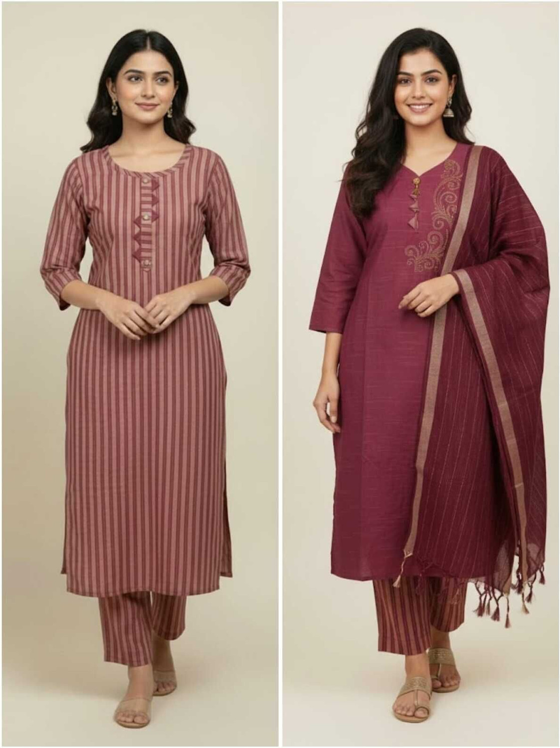 Image of AK SHAH Collection Women Cotton Blend Kurta Pant Set