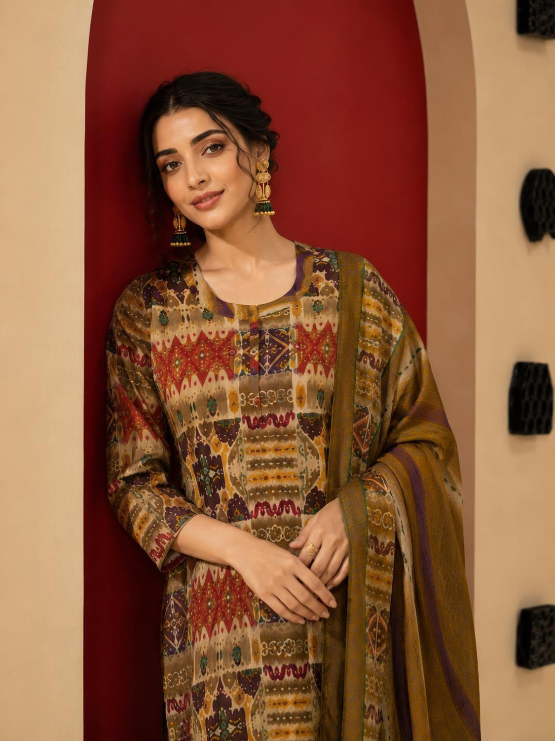Image of Arayna Women Pure Cotton Kurta Palazzo Dupatta Set