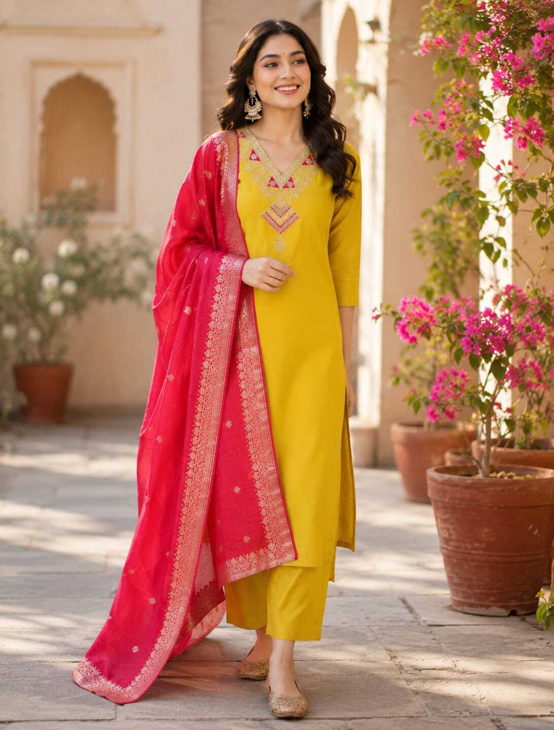 Image of Shree Kandhal Fashion Women Cotton Rayon Kurti Pant Attached Dupatta Set
