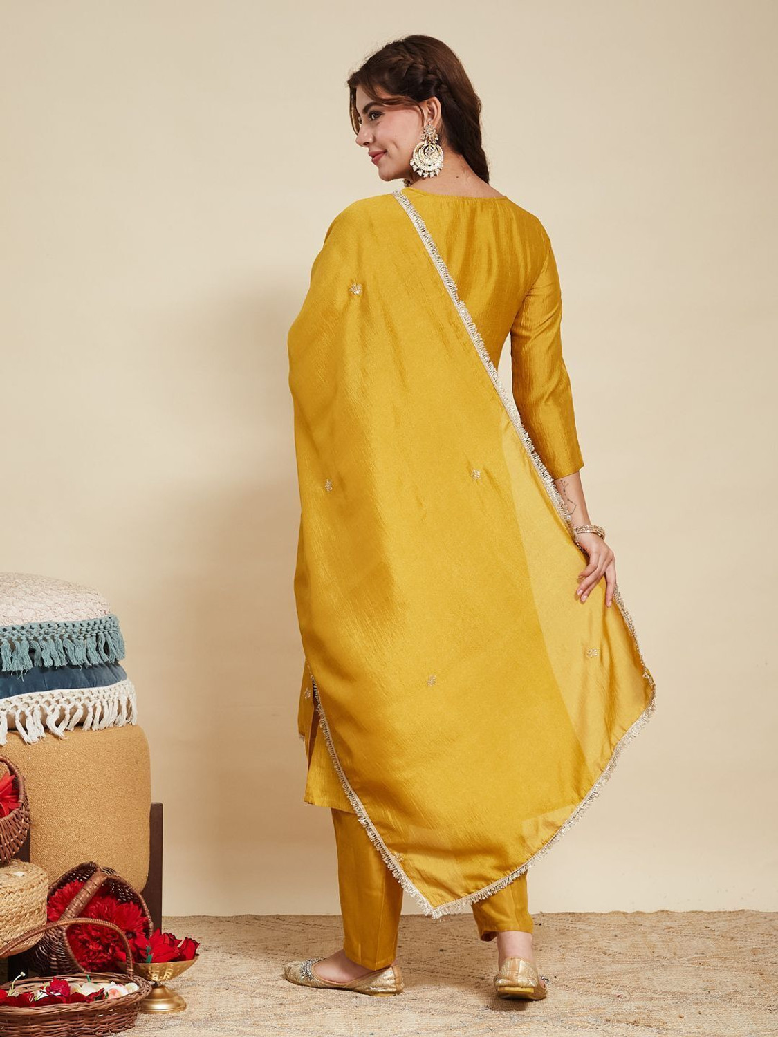 Image of MOKOSH Women Pure Silk Kurta Pant Dupatta Set
