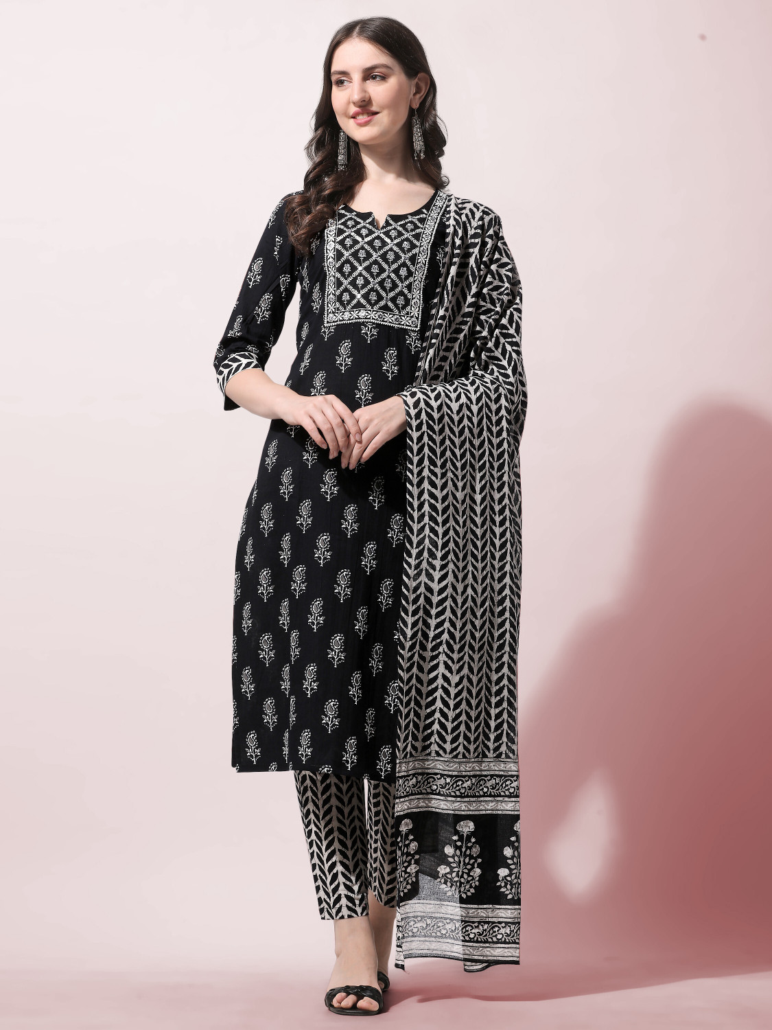 Image of MIRCHI FASHION Women Pure Cotton Kurta Pant Dupatta Set