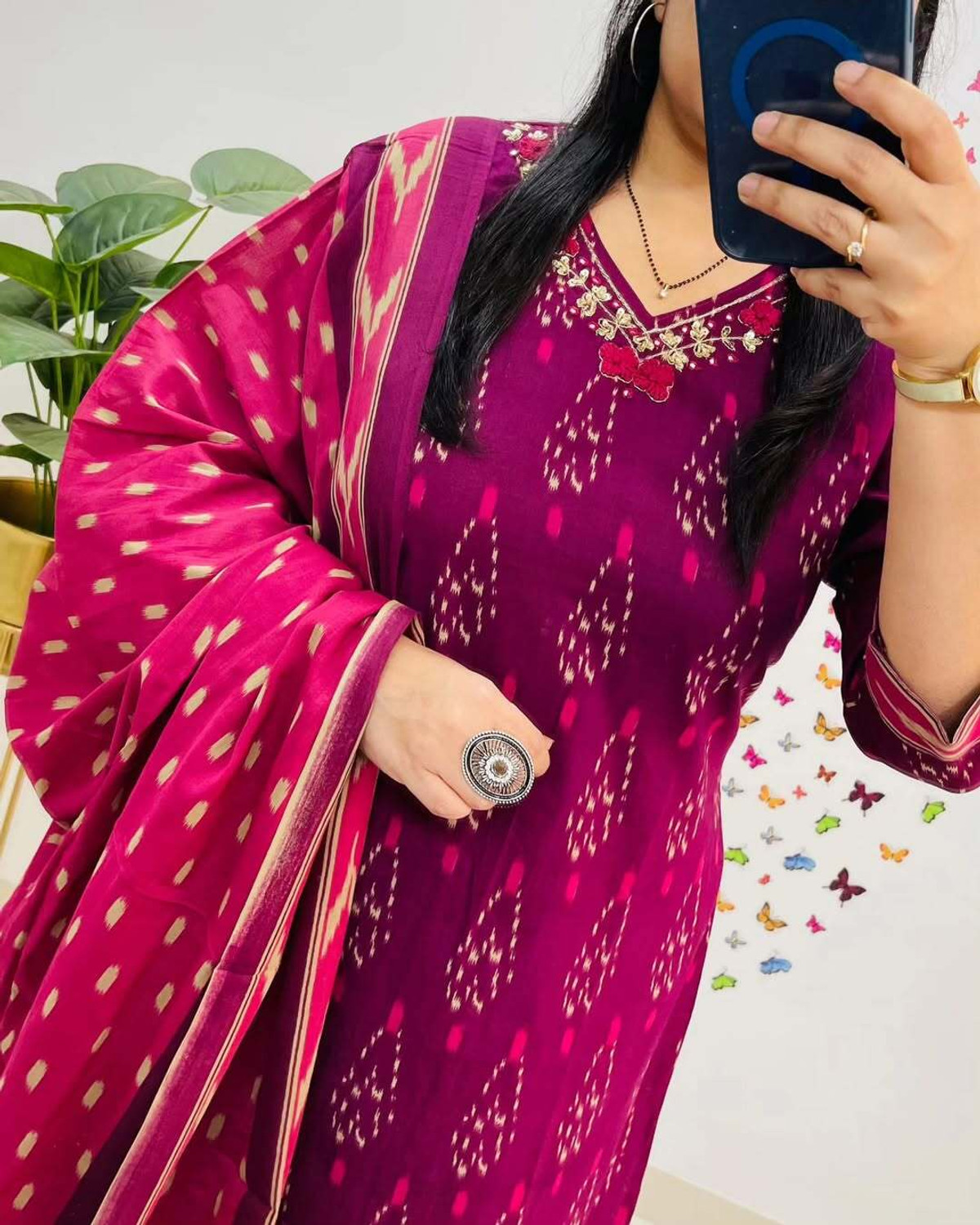 Image of MKS CREATION Pack of 3 Printed Pure Cotton Straight Kurta for Women (Maroon)