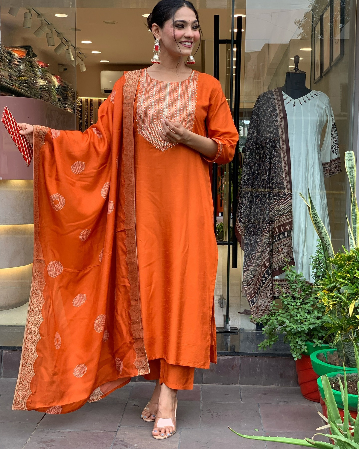 Image of Anni Designer Women Cotton Rayon Kurta Pant Dupatta Set