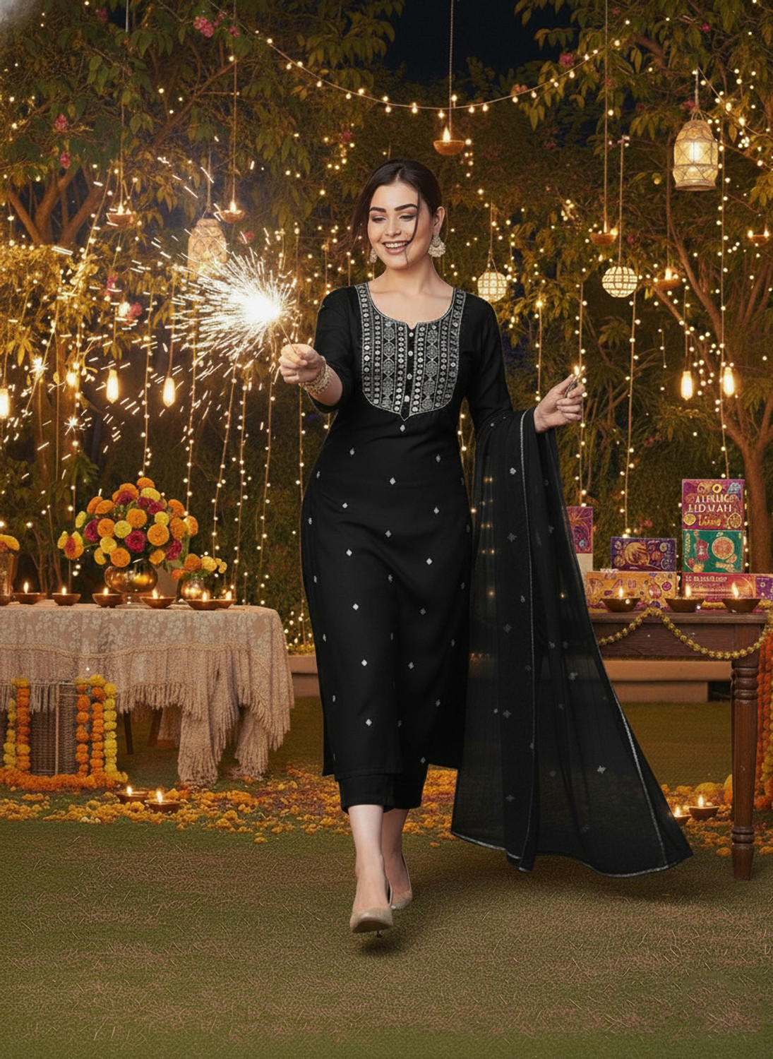 Image of Anni Designer Women Viscose Rayon Kurta Pant Dupatta Set