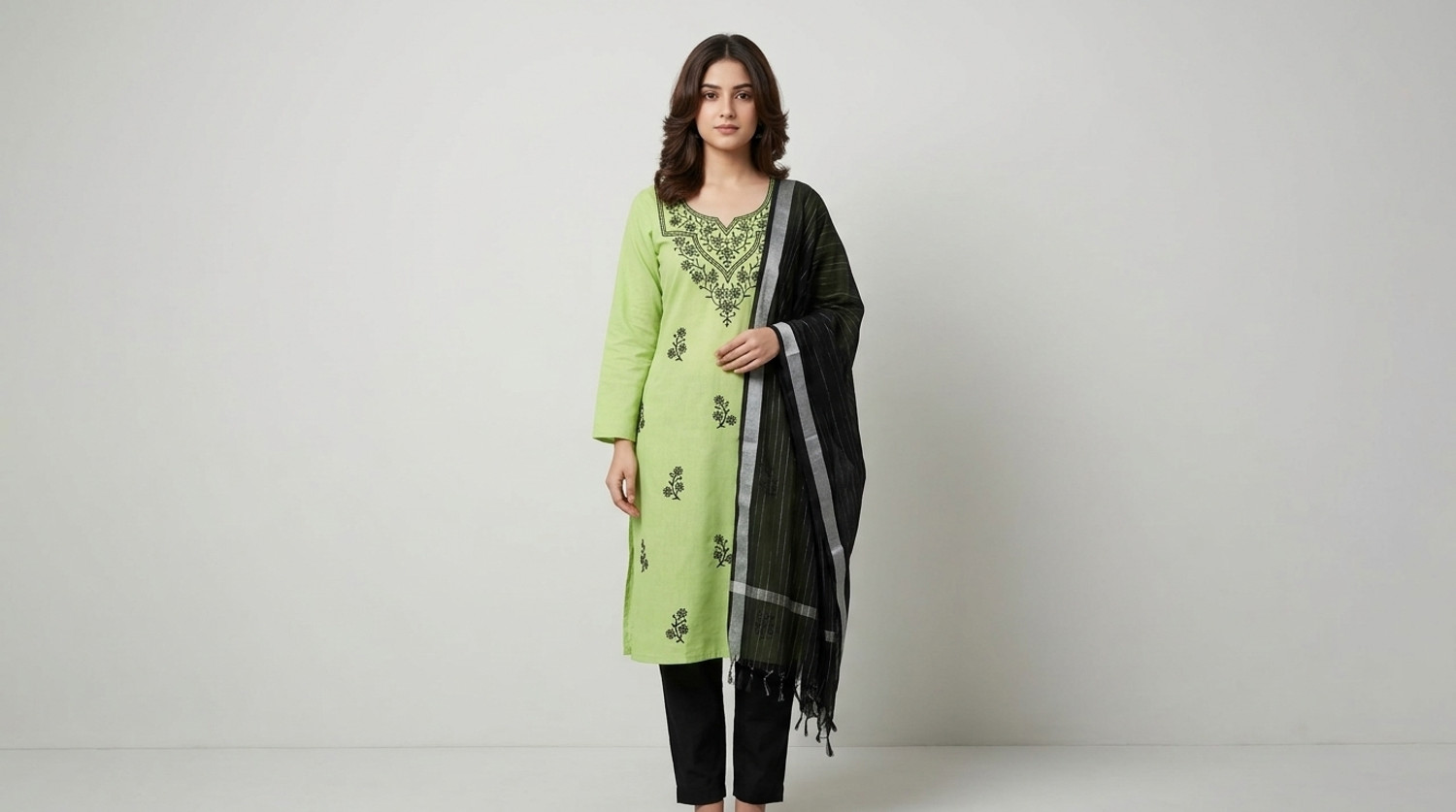 Image of GOKUL NX Printed Kurta, Trouser /Pant & Dupatta Set
