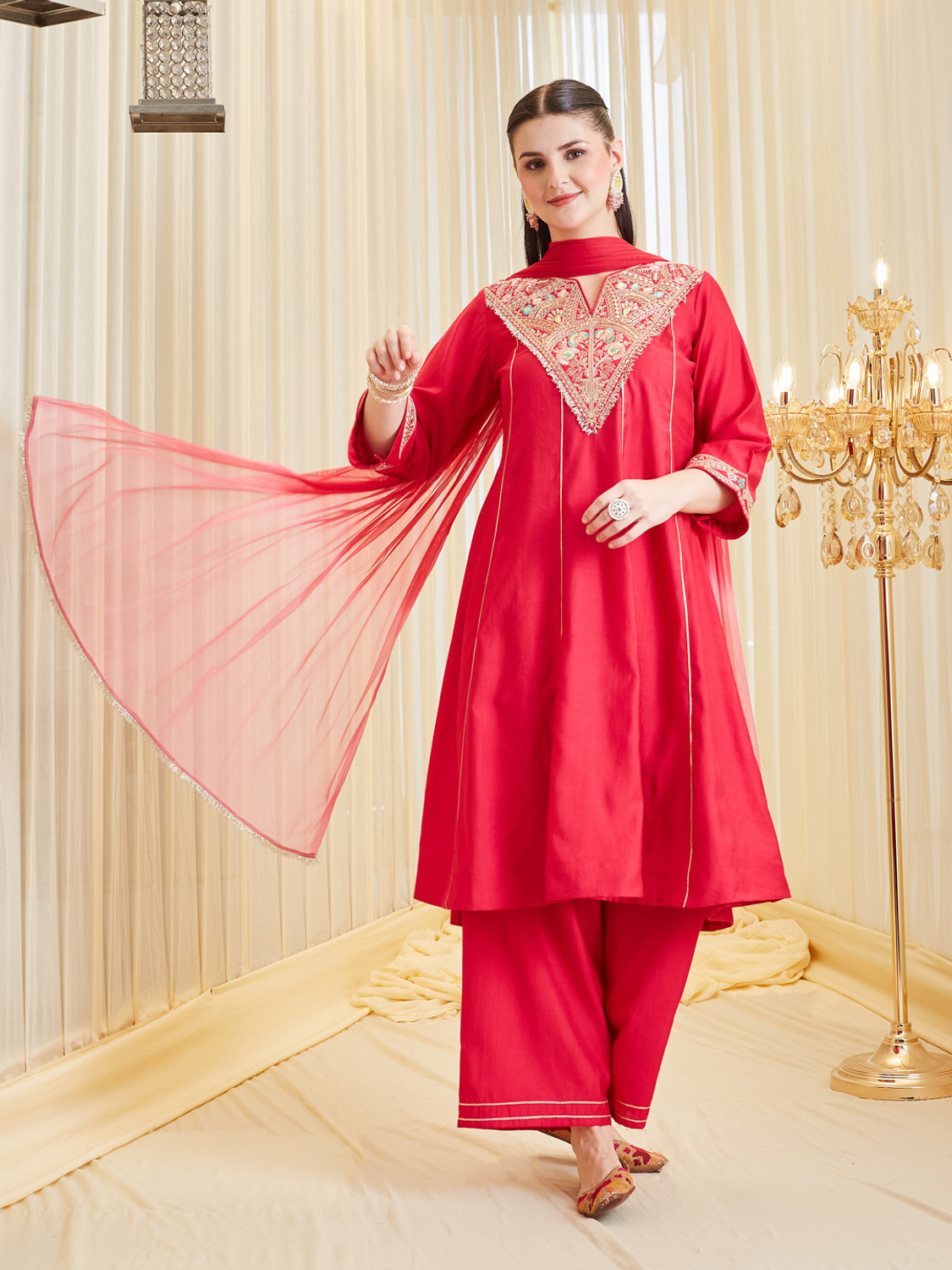 Image of MOKOSH Women Pure Silk Kurta Pant Dupatta Set