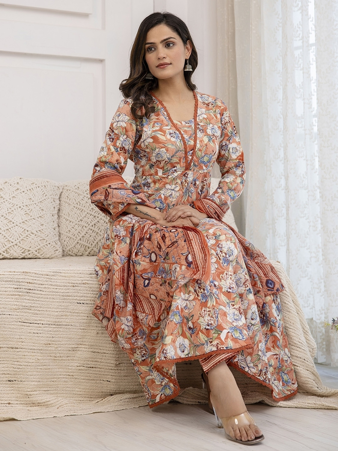 Image of Apparelia Women Viscose Rayon Kurta Pant Dupatta Set