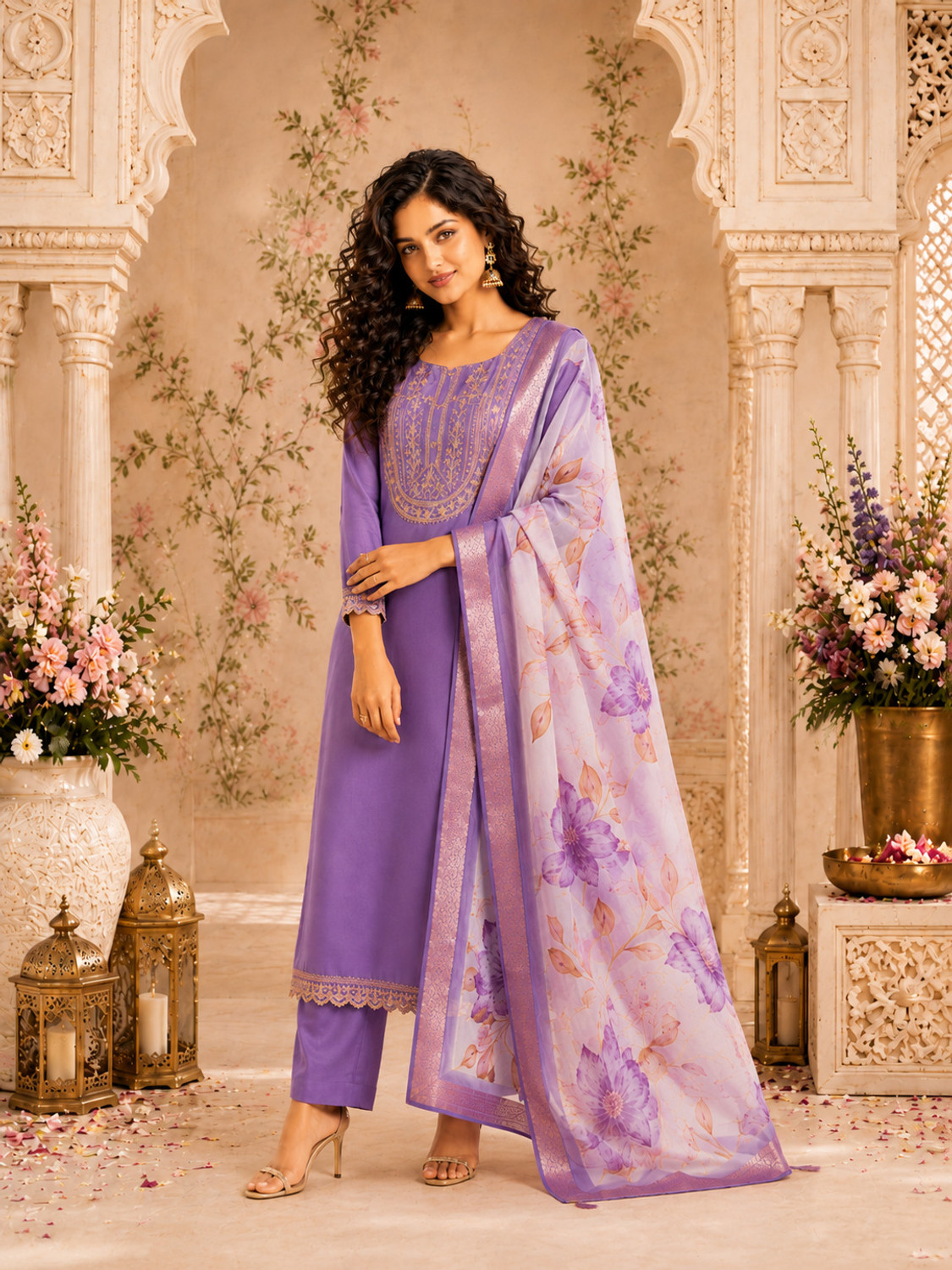 Image of KalyaniiFashion Women Cotton Rayon Kurta Pant Dupatta Set