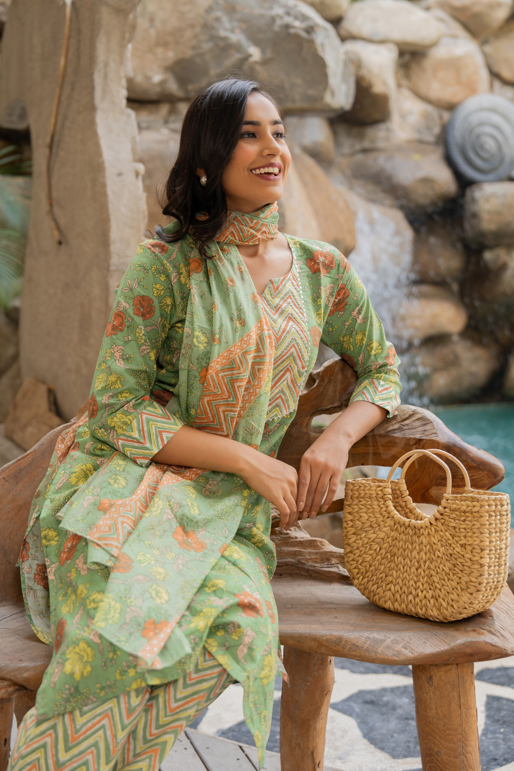 Image of MIRCHI FASHION Women Pure Cotton Kurta Pant Dupatta Set