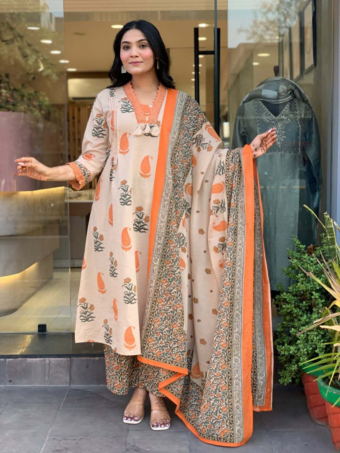 Image of SUJAMAI CREATION Women Cotton Rayon Kurti Pant Dupatta Set