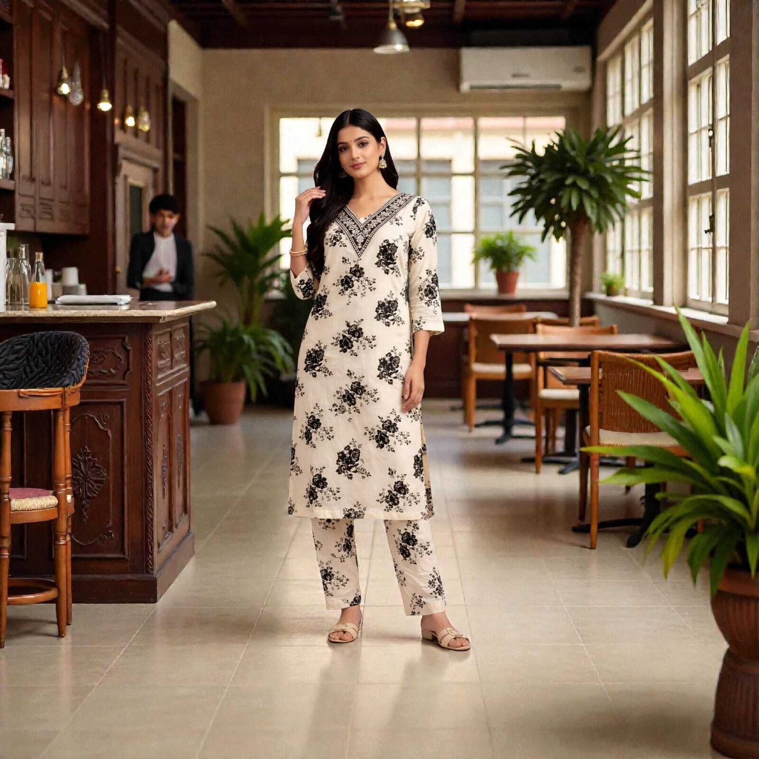 Image of GS Attire Women Cotton Blend Kurti Pant Set
