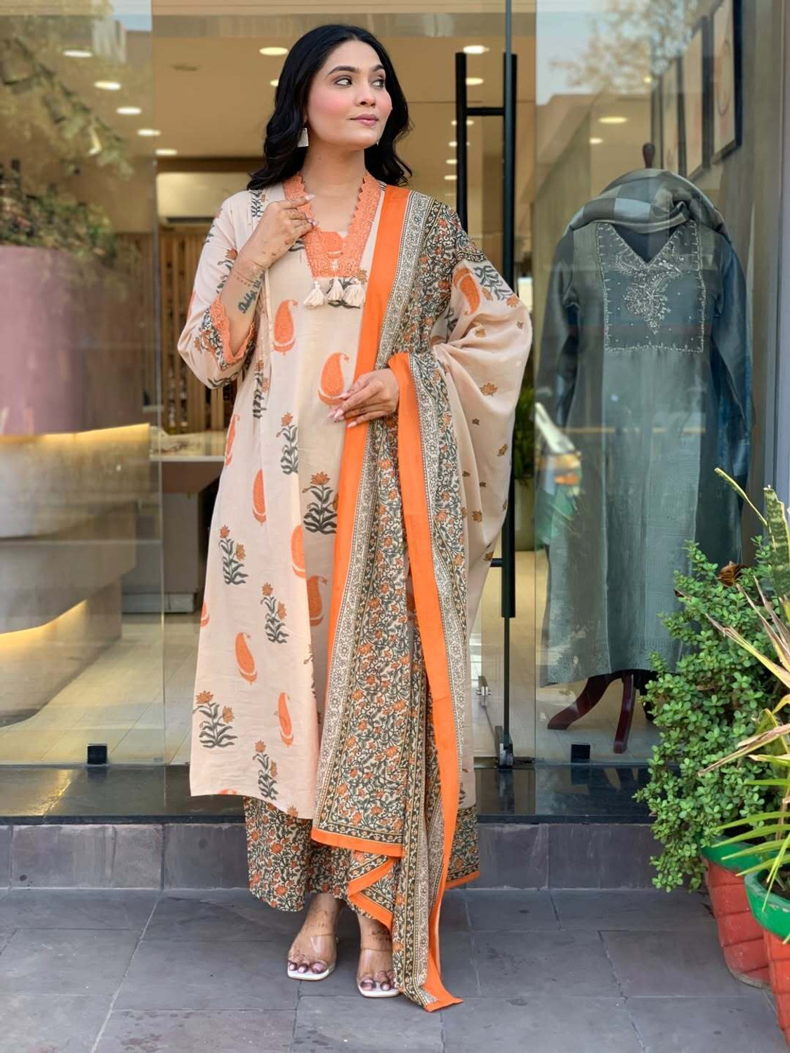 Image of SUJAMAI CREATION Women Cotton Rayon Kurti Pant Dupatta Set