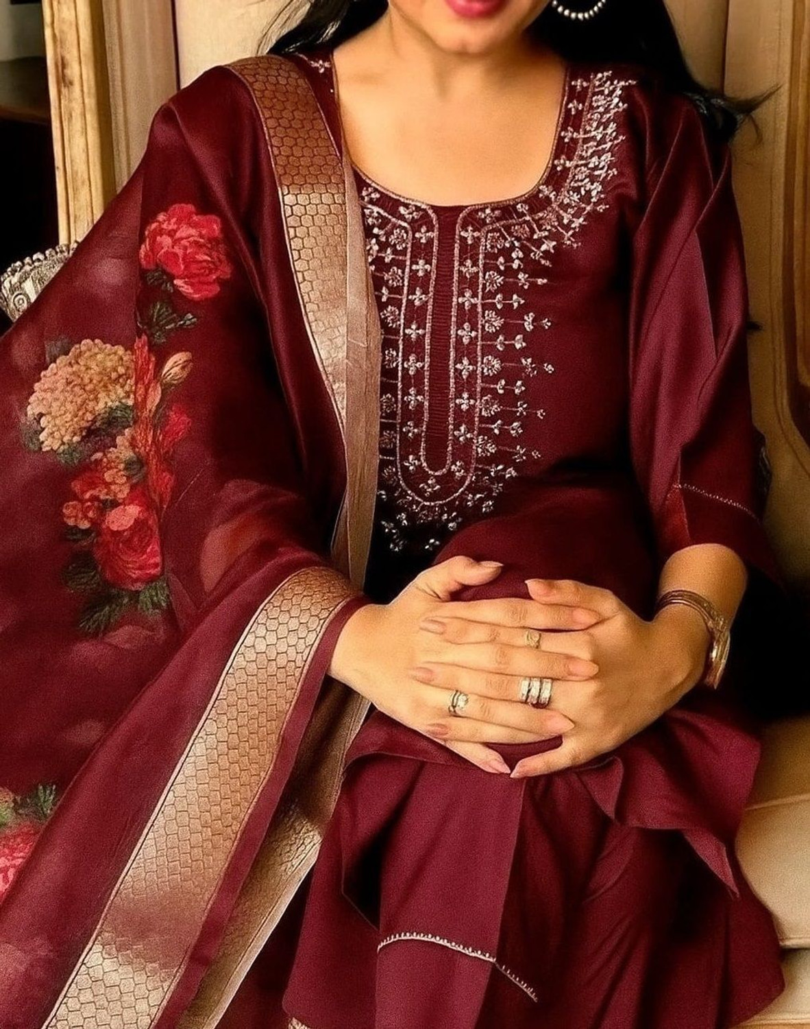 Image of NARI DREAM Women Tussar Silk Kurta Pant Attached Dupatta Set