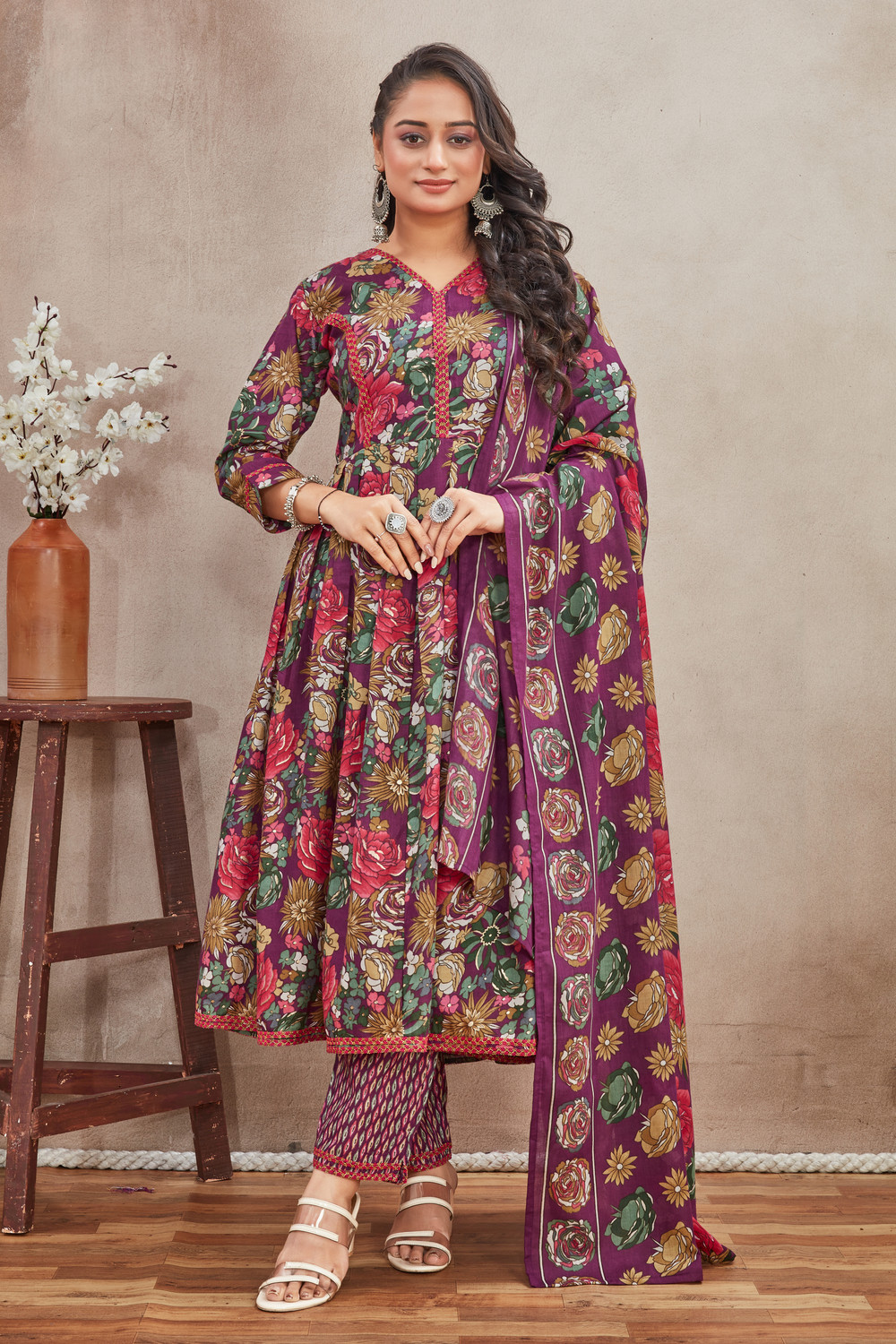 Image of Divastri Women Viscose Rayon Kurta Pant Dupatta Set