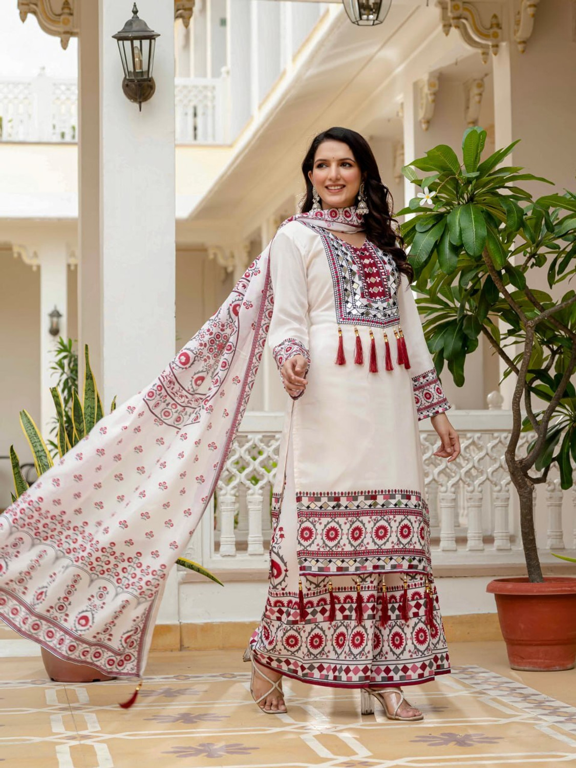 Image of Tasrika Women Muslin Kurta Palazzo Dupatta Set