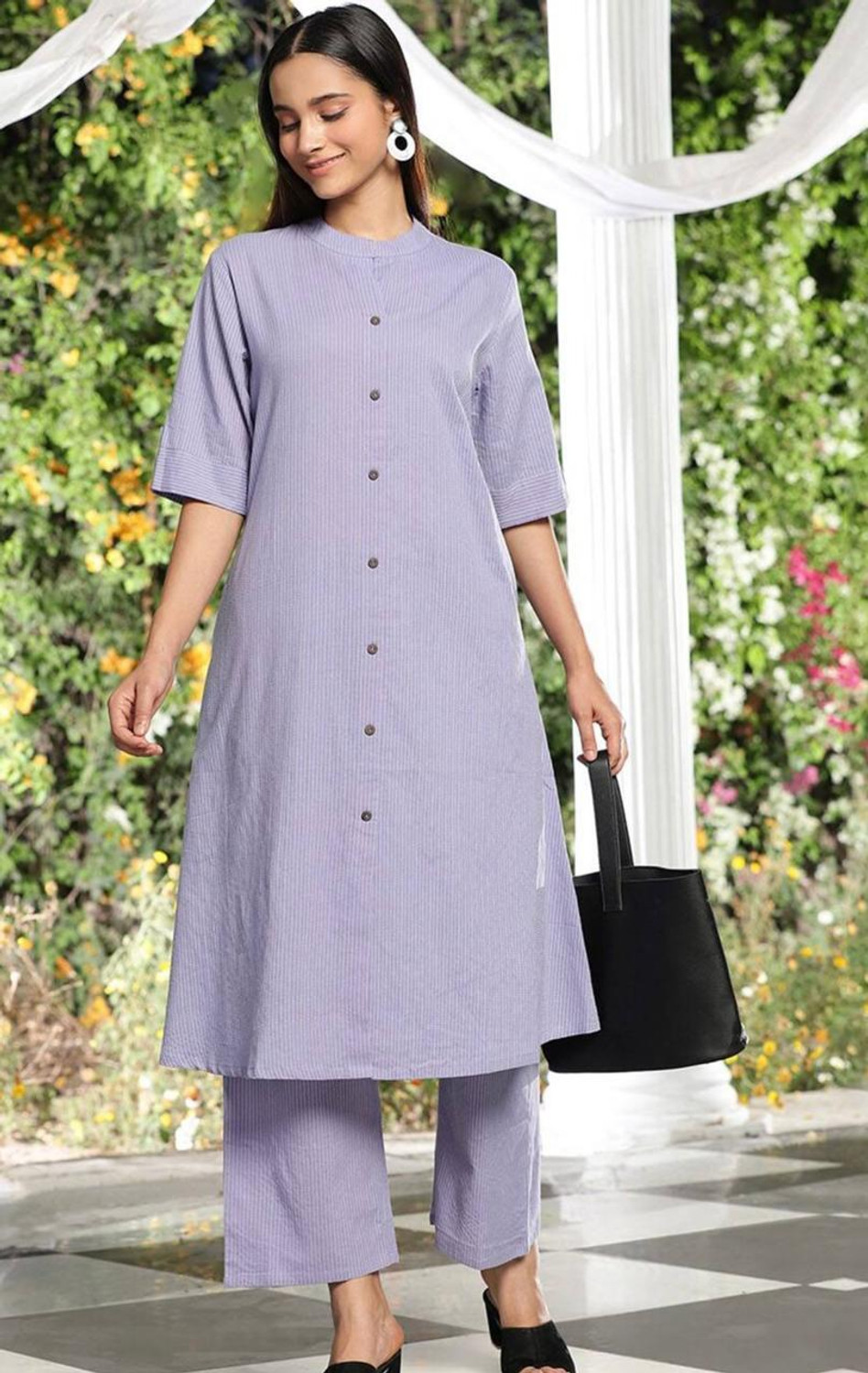 Image of KILFIT Women Cotton Blend Kurta Palazzo Set