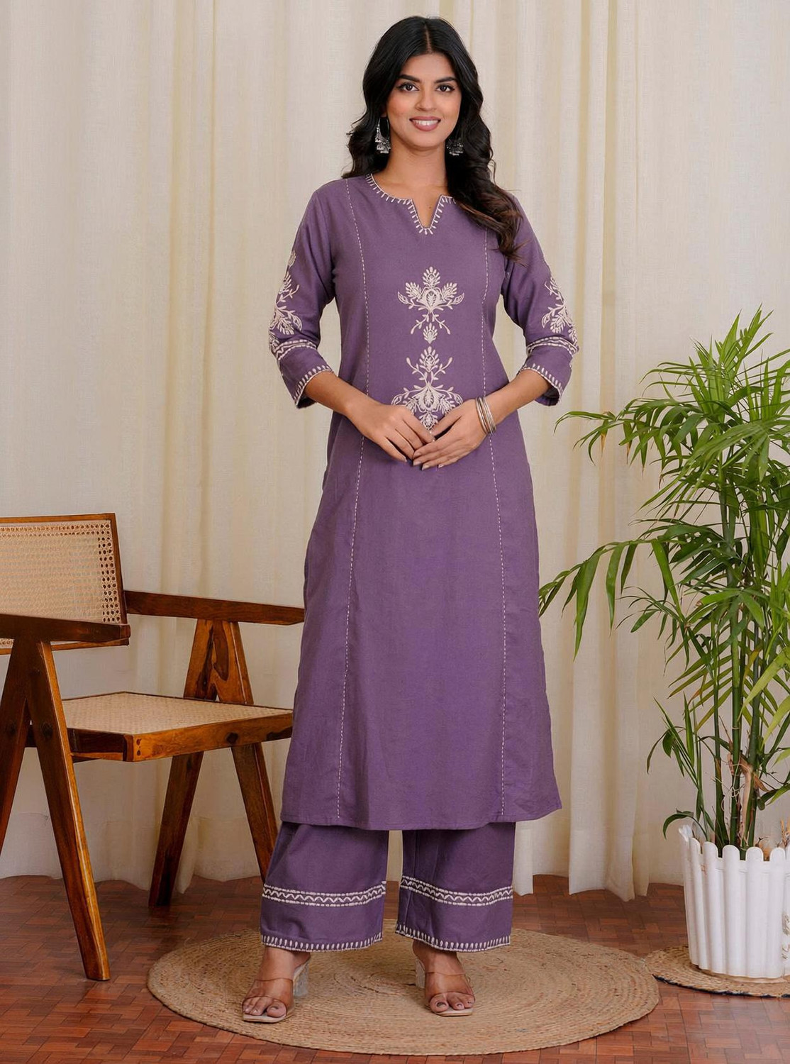 Image of Dimonsher Women Khadi Cotton Kurta Palazzo Set
