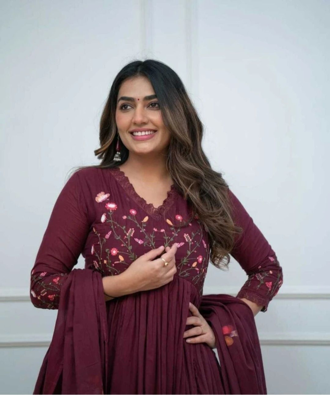 Image of CHECHI Embroidered Kurta, Palazzo & Dupatta Set