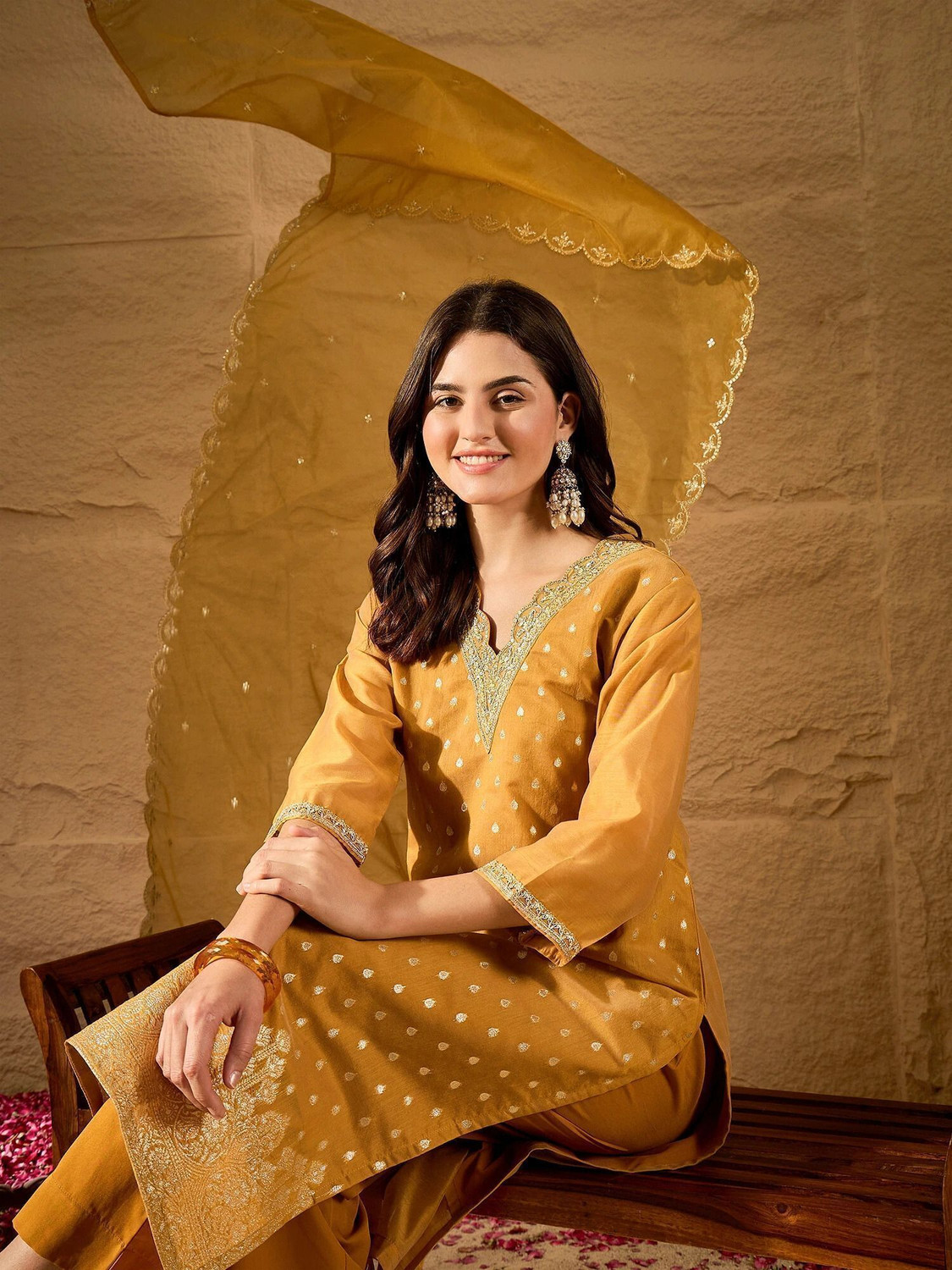 Image of MOKOSH Women Pure Silk Kurta Pant Dupatta Set