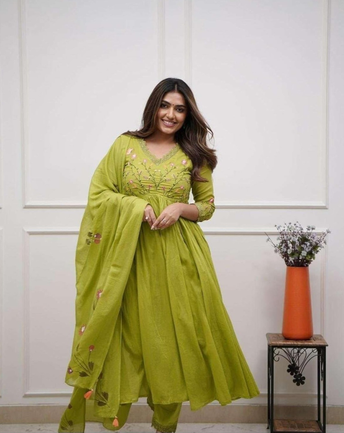 Image of CHECHI Embroidered Kurta, Palazzo & Dupatta Set