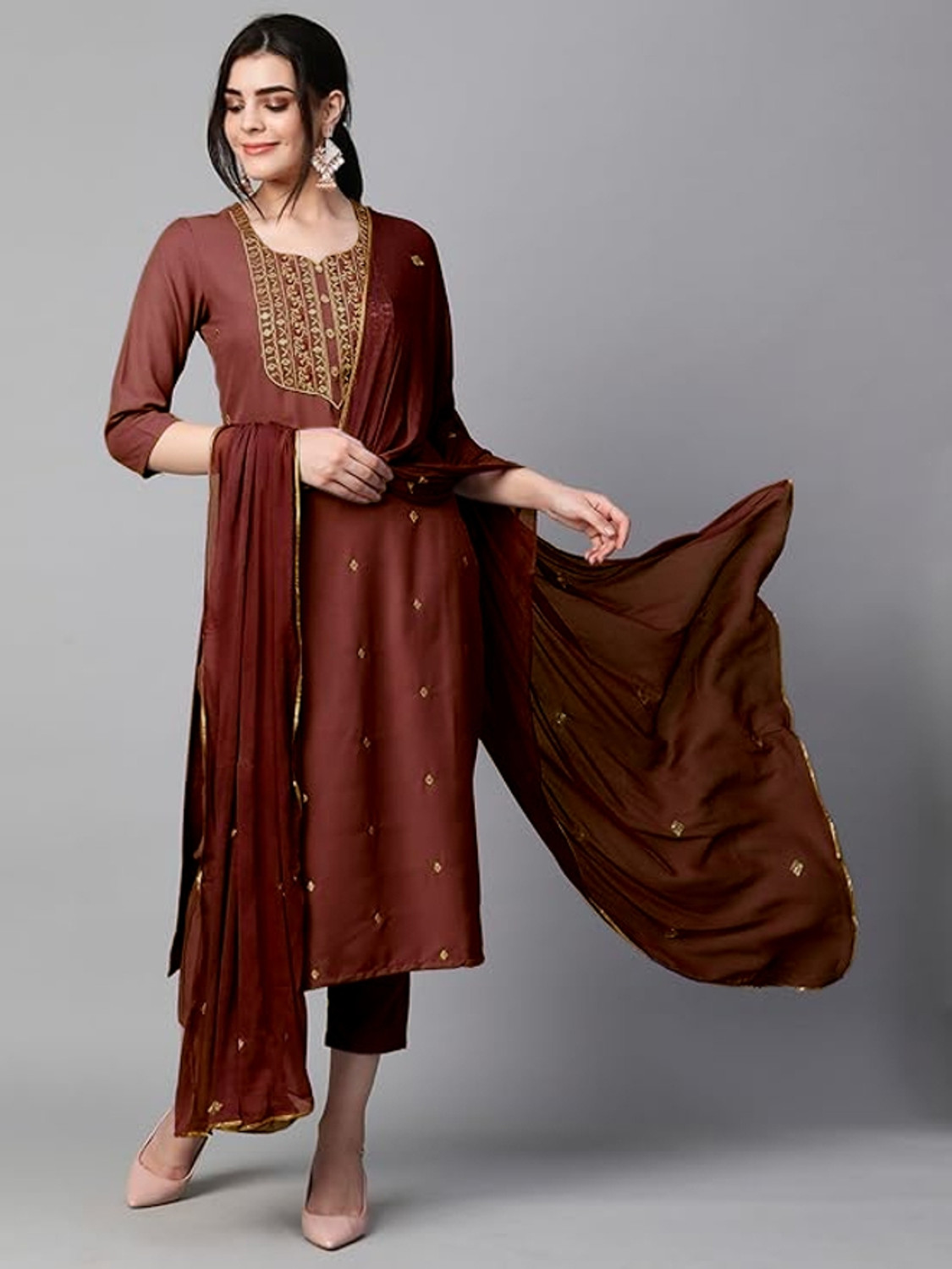 Image of HF HOLYDAY FASHION Women Cotton Blend Kurta Pant Dupatta Set