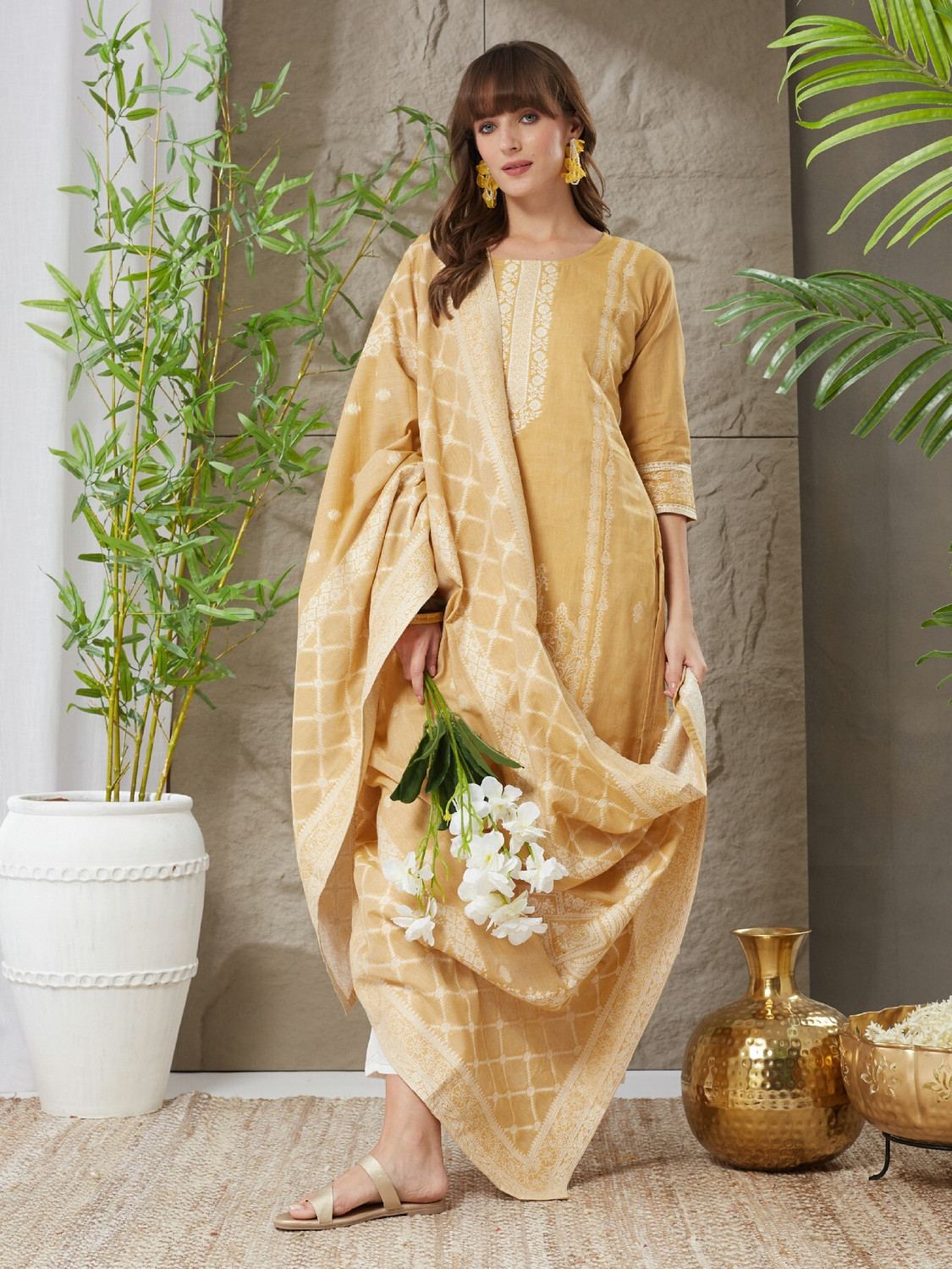 Image of Beads N Stones Women Pure Cotton Kurta Palazzo Set