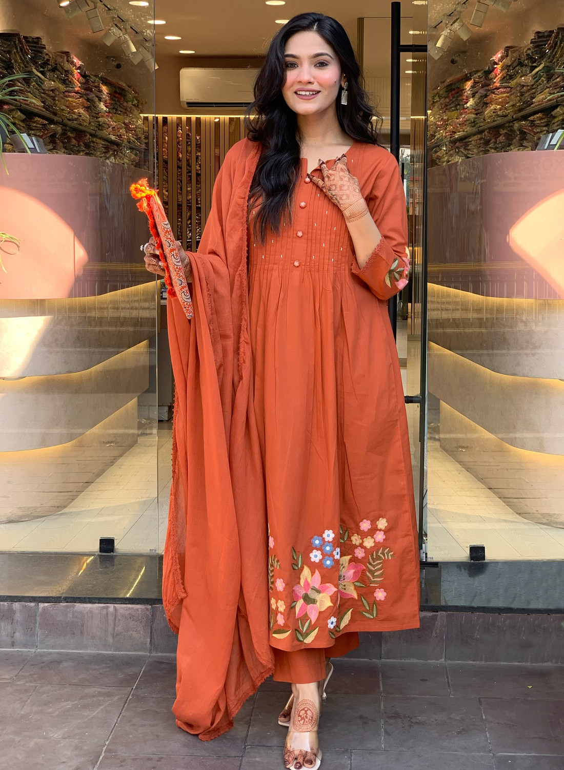 Image of Tasrika Printed Anarkali Kurta, Bottom & Dupatta Set
