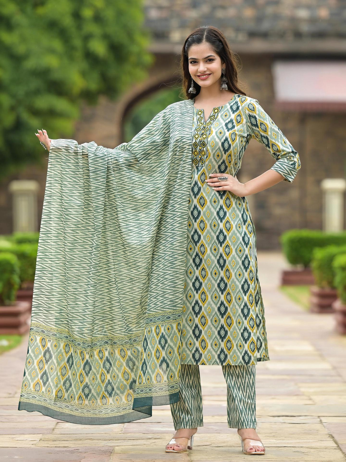 Image of Klosia Women Viscose Rayon Kurta Pant Dupatta Set